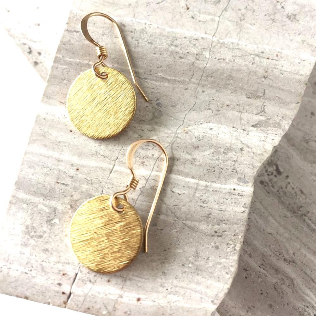 14k Gold/ Sterling Tiny Gold Disk Coin Earrings